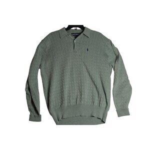 Vtg Polo Golf Ralph Lauren L/S Green Cable Knit Polo Sweater Men's XL
